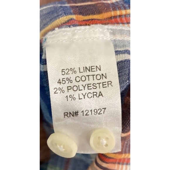 Men's Johnnie-O Hangin Out Linen Blend SS Shirt Plaid Buttonup Colorful Sz Small - Picture 8 of 8